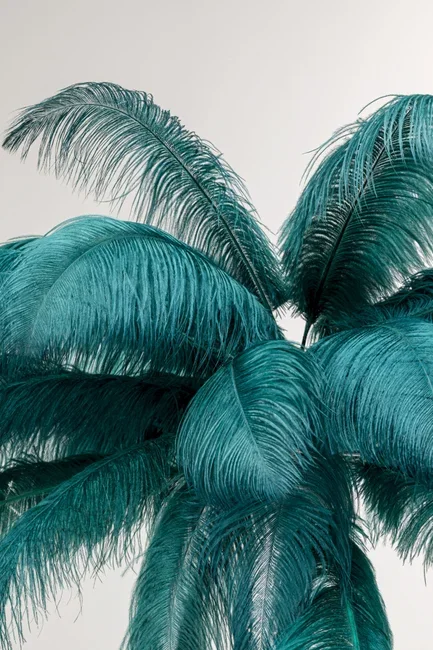 KARE DESIGN Feather Palm gulvlampe - grn strudsefjer og messing stl