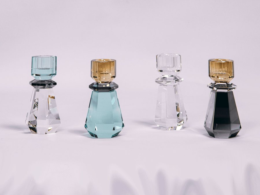 HOUSE OF SANDER Clematis lysestage - klar/rgfarvet/mintgrn glas (H:12,5)