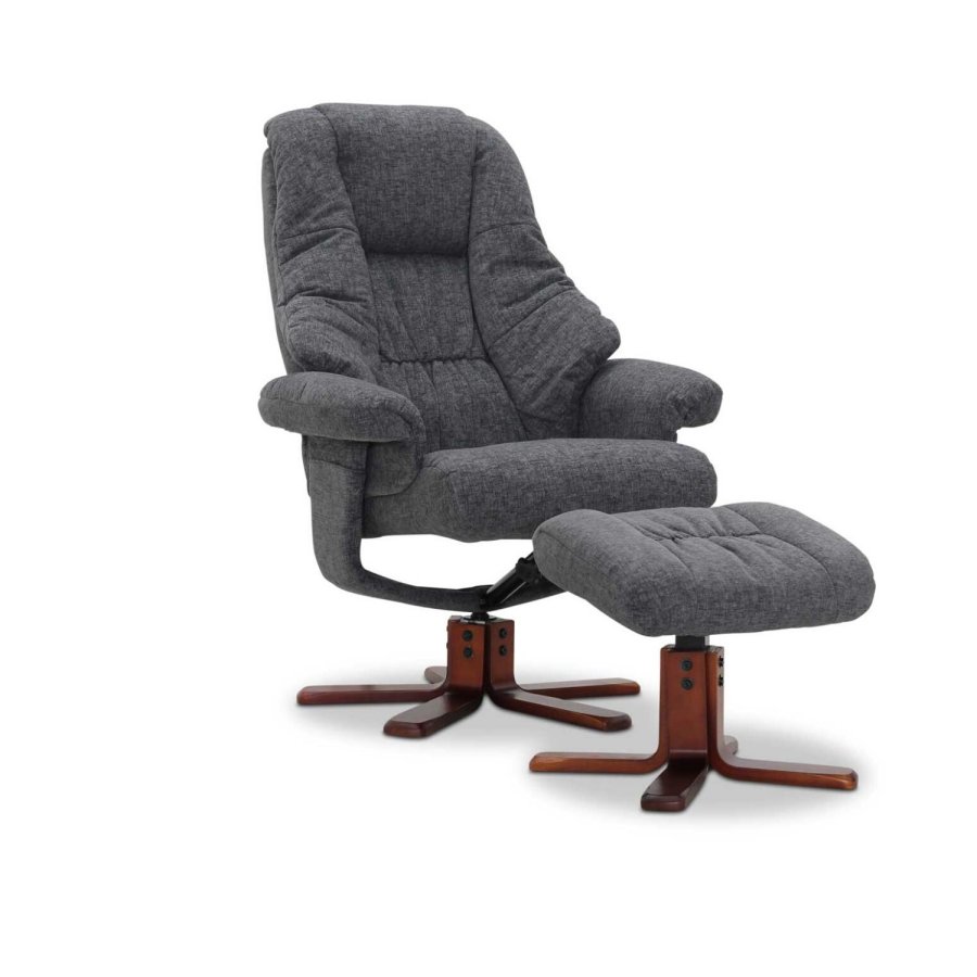 HAGA Comfy lnestol - grt stof, m. armln, m. drejefunktion, inkl. skammel