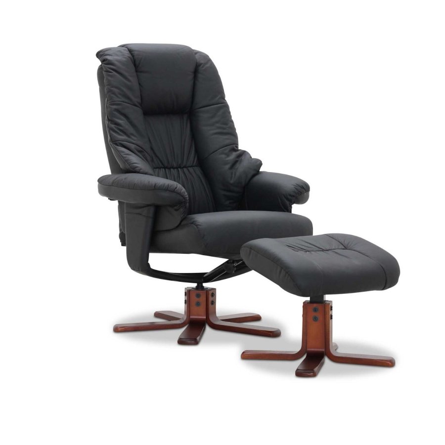 HAGA Comfy lnestol - sort kunstlder, m. armln, m. drejefunktion, inkl. skammel