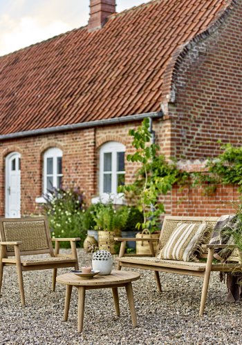 BLOOMINGVILLE Sorrento havesofa, m. armln - natur polyrattan og natur akacietr