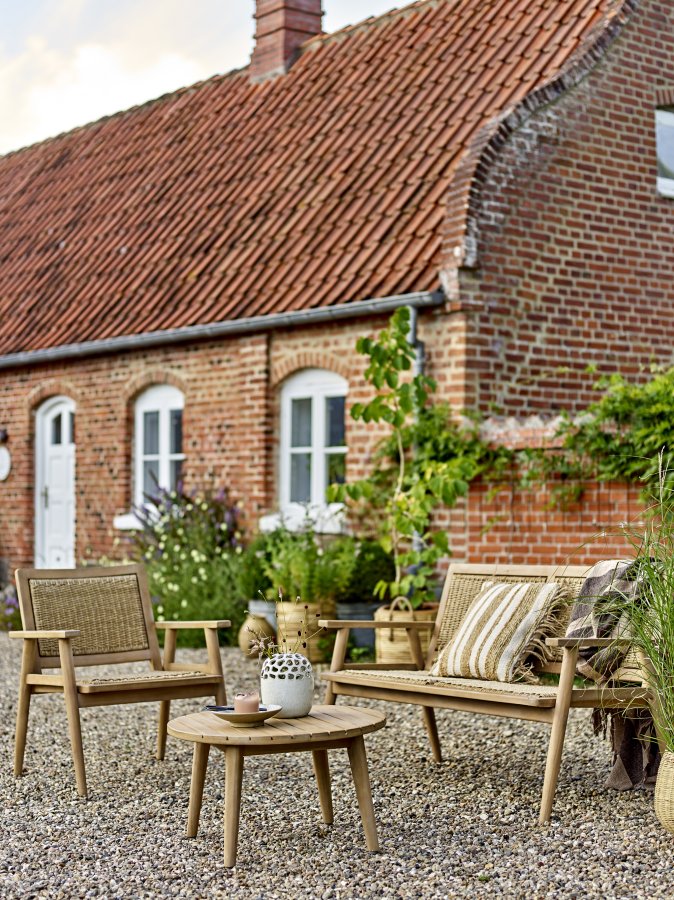 BLOOMINGVILLE Sorrento havesofa, m. armln - natur polyrattan og natur akacietr