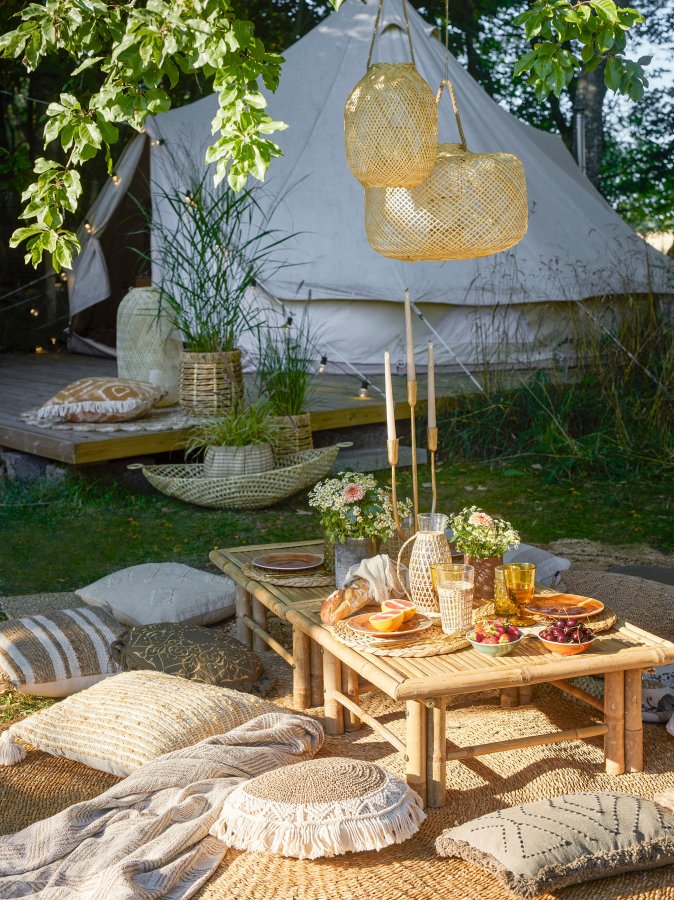 BLOOMINGVILLE Musu Lanterne m/Glas, Natur, Bambus