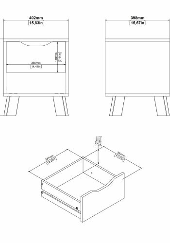 TVILUM Ikast Natbord 1 skuffe, Jackson Hickory / Hvid, 40,2 x 39,8 x 47,4 cm