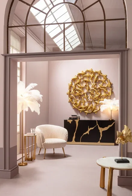 KARE DESIGN Feather Palm bordlampe - hvid strudsefjer og messing stl