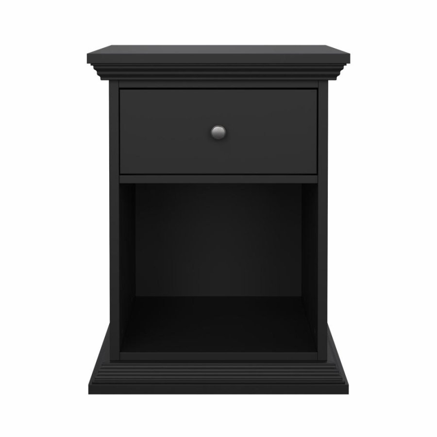 TVILUM North sengebord med 1 skuffe, mat sort, 47,8 x 43,3 x 63,4 cm