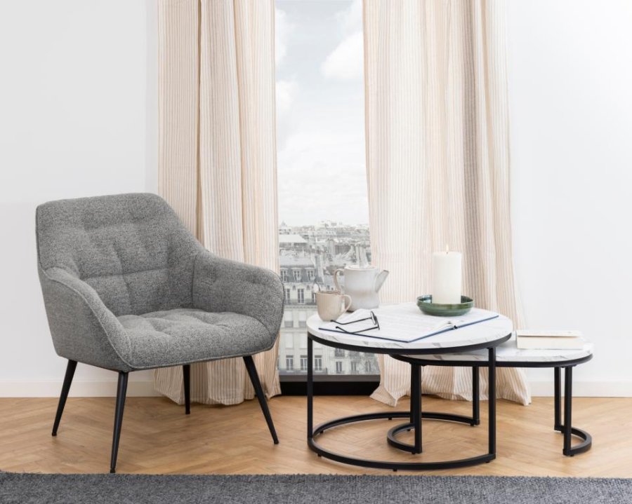 ACT NORDIC Brooke loungestol, m. armln - gr stof og sort stl