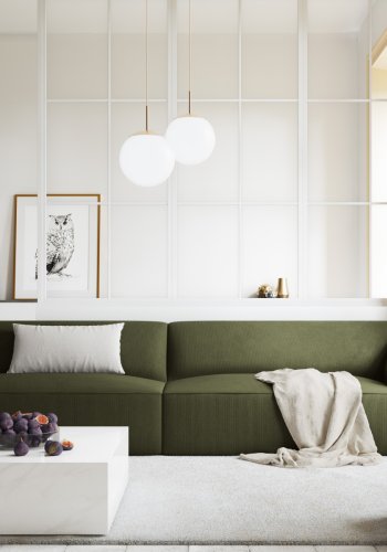 MICADONI Ruby sofa, 4 sder - grn corduroy stof og sort plast