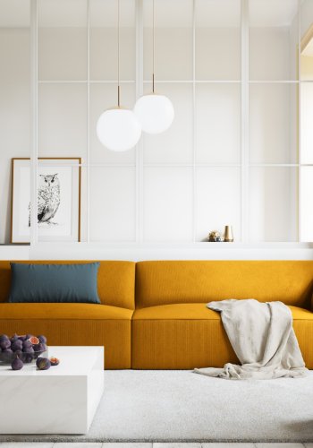 MICADONI Ruby sofa, 4 sder - gul corduroy stof og sort plast