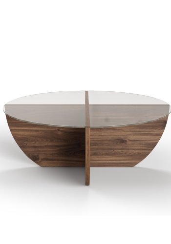 MICADONI Astrid sofabord, rund - klar glas og brun egetrsfinér (80)