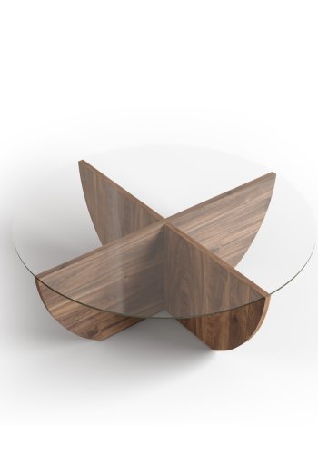 MICADONI Astrid sofabord, rund - klar glas og brun egetrsfinér (80)