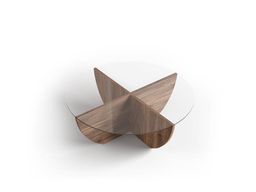 MICADONI Astrid sofabord, rund - klar glas og brun egetrsfinér (80)