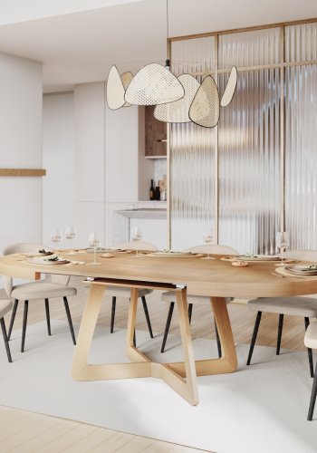 MICADONI Dustin spisebord, m. 2 tillgsplader - natur egefinér og tr (130/230x130x76)