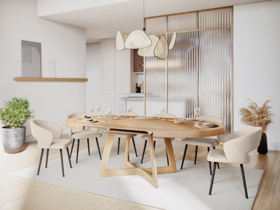 MICADONI Dustin spisebord, m. 2 tillgsplader - natur egefinér og tr (130/230x130x76)