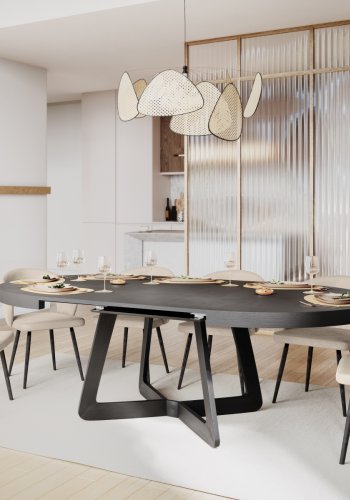 MICADONI Dustin spisebord, m. 2 tillgsplader - sort egefinér og tr (130/230x130x76)