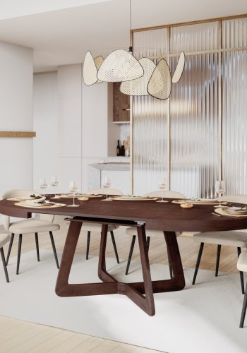 MICADONI Dustin spisebord, m. 2 tillgsplader - brun egefinér og tr (130/230x130x76)