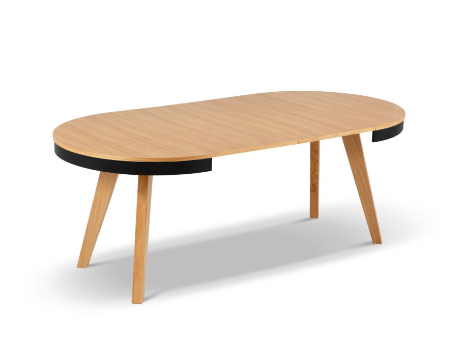 MICADONI Ludia spisebord, m. 2 tillgsplader, rund - natur egefinér og eg (100/200x100x74,5)