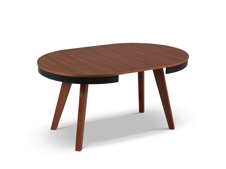 MICADONI Ludia spisebord, m. 2 tillgsplader, rund - mrkebrun egefinér (100/200x100x74,5)