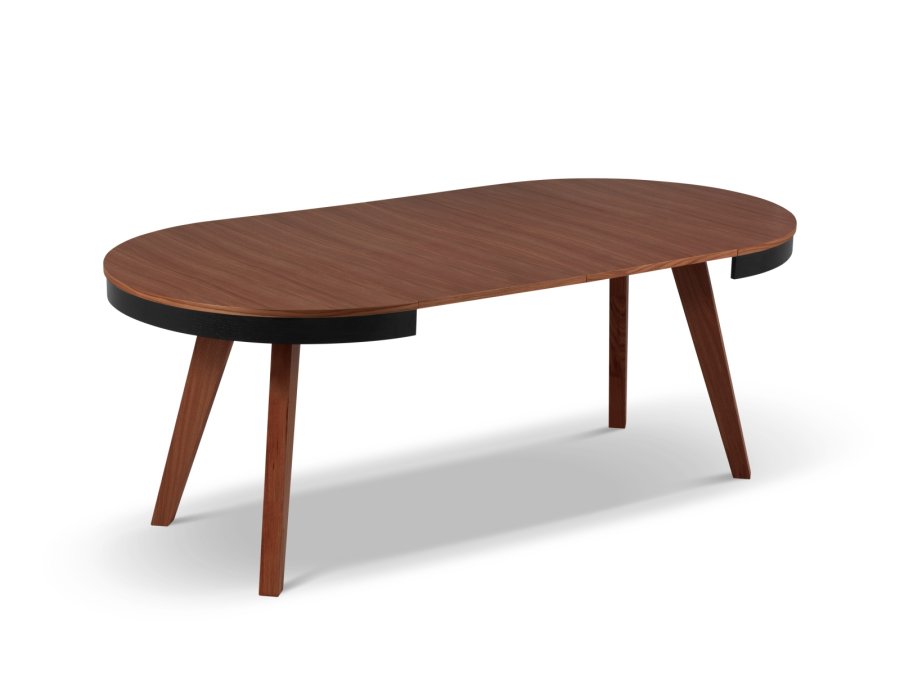 MICADONI Ludia spisebord, m. 2 tillgsplader, rund - mrkebrun egefinér (100/200x100x74,5)