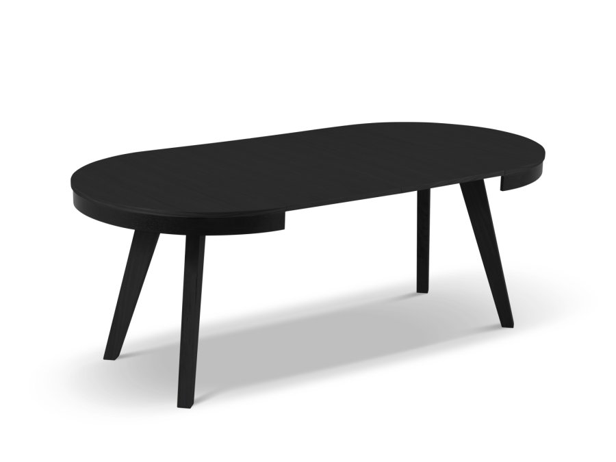 MICADONI Ludia spisebord, m. 2 tillgsplader, rund - sort egefinér og eg (100/200x100x74,5)