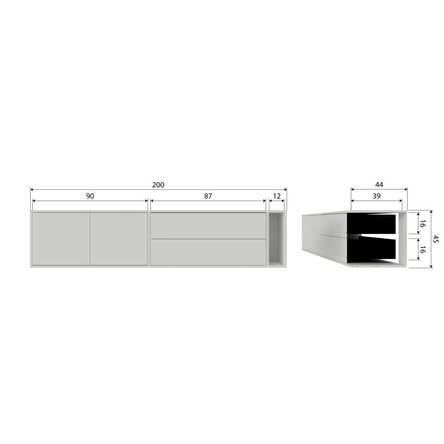 VTWONEN Settle Down TV-bord, m. 2 l�ger, 2 skuffer og 1 hylde - dust fyrretr� (200x45)