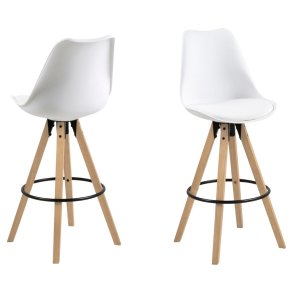 ACT NORDIC Dima barstol, m. rygln og fodsttte - hvid PU/polypropylen og natur gummitr