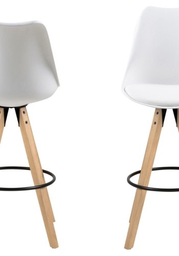 ACT NORDIC Dima barstol, m. rygln og fodsttte - hvid PU/polypropylen og natur gummitr