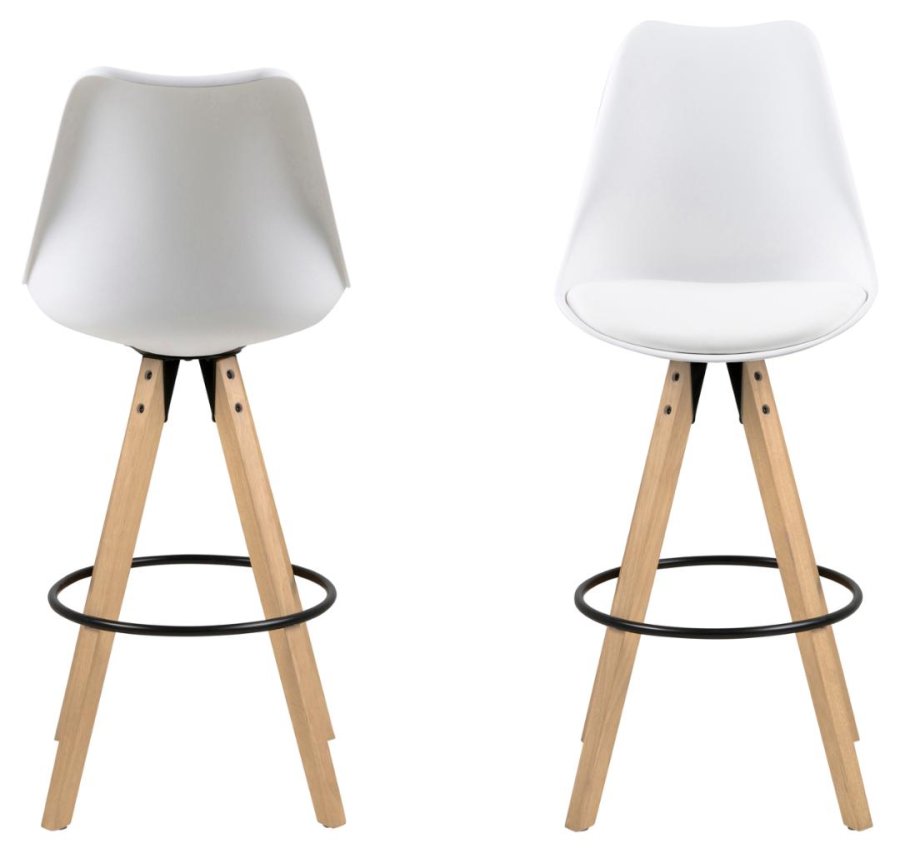 ACT NORDIC Dima barstol, m. rygln og fodsttte - hvid PU/polypropylen og natur gummitr