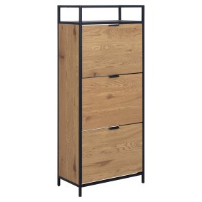 ACT NORDIC Seaford skoskab, m. 3 skuffer - mat vildeg ru papir og sort stl