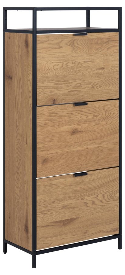 ACT NORDIC Seaford skoskab, m. 3 skuffer - mat vildeg ru papir og sort stl