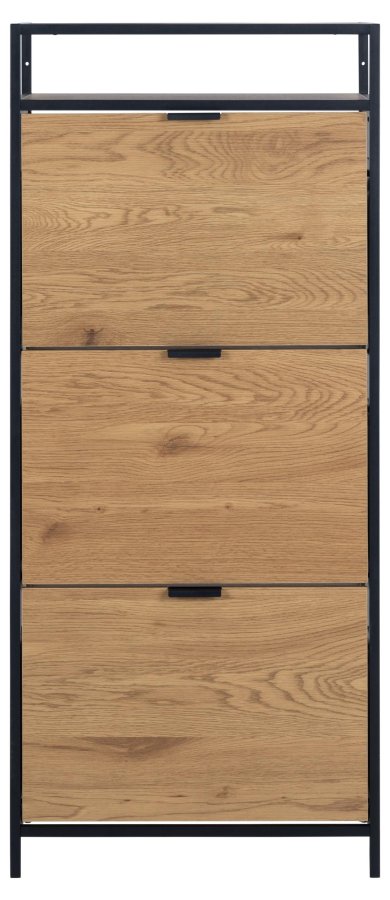 ACT NORDIC Seaford skoskab, m. 3 skuffer - mat vildeg ru papir og sort stl