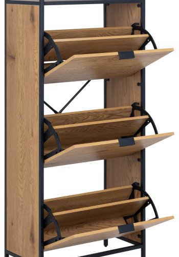 ACT NORDIC Seaford skoskab, m. 3 skuffer - mat vildeg ru papir og sort stl