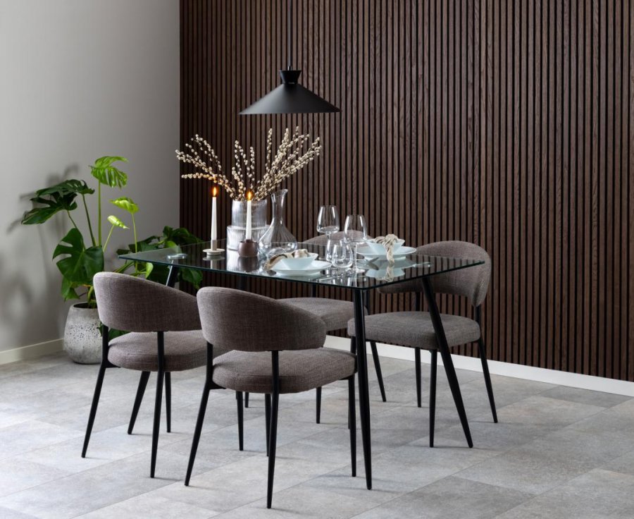 ACT NORDIC Edina spisebordsstol - lys grbrun stof og sort stl