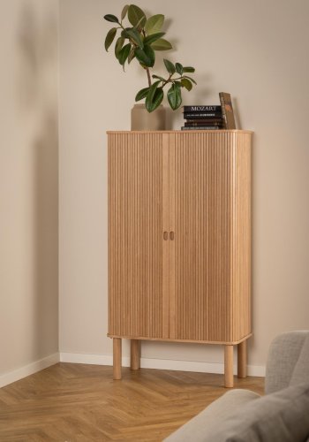 ACT NORDIC Langley skab, m. lamelfront, 2 skydelger og 2 hylder - natur egefinér og eg