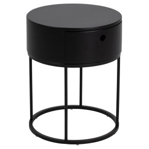 ACT NORDIC Polo sengebord, m. skuffe, rund - sort MDF og matsort stl (40x51)