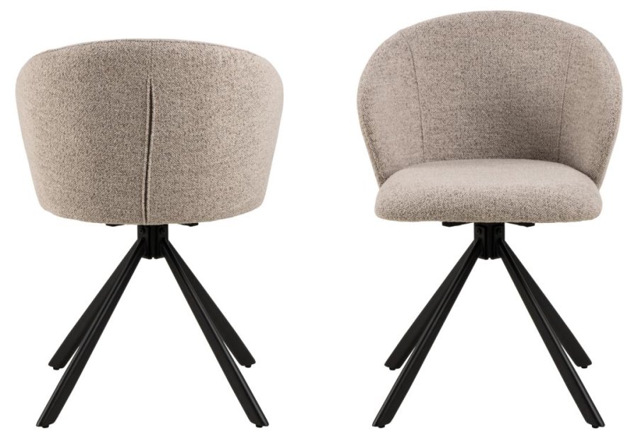 ACT NORDIC Pippa spisebordsstol, m. drejefunktion og lynls - beige stof og sort stl