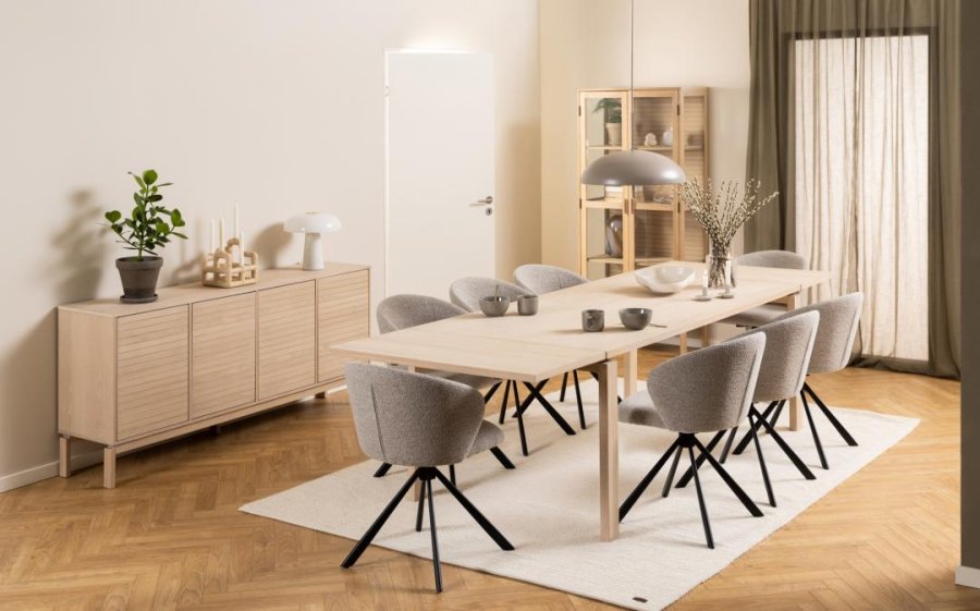 ACT NORDIC Pippa spisebordsstol, m. drejefunktion og lynls - beige stof og sort stl