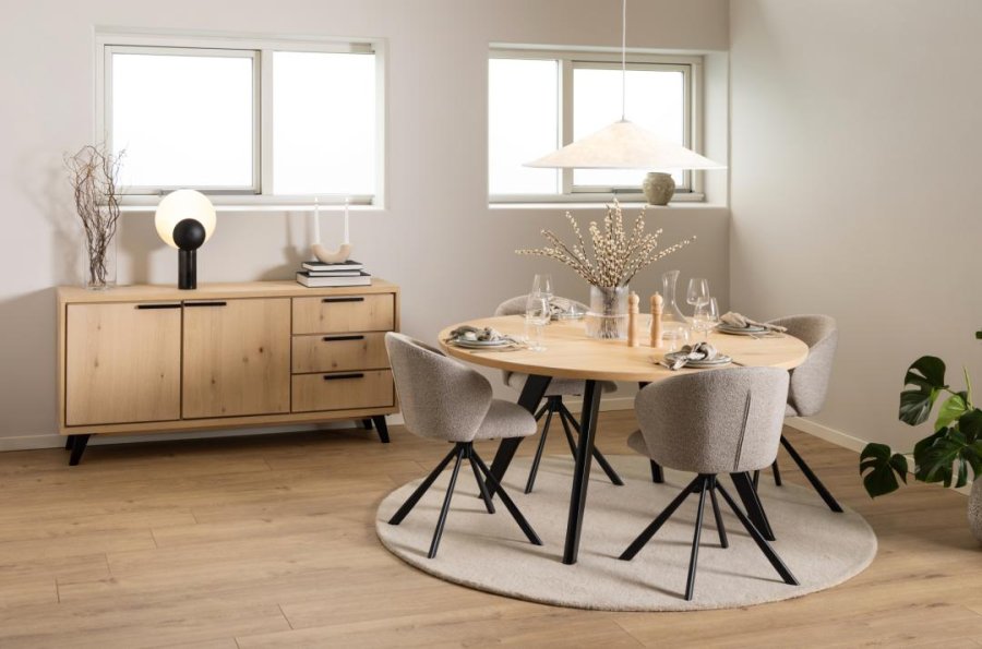 ACT NORDIC Pippa spisebordsstol, m. drejefunktion og lynls - beige stof og sort stl