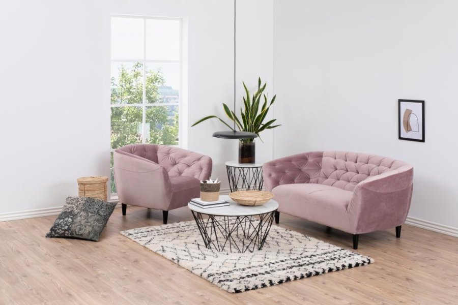 ACT NORDIC Ria 2 pers. sofa, m. indsyninger - dusty rose stof og sort gummitr