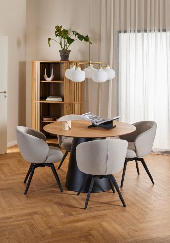 ACT NORDIC Darlene spisebordsstol, m. armln, drejefunktion, retur drej - beige stof og sort stl