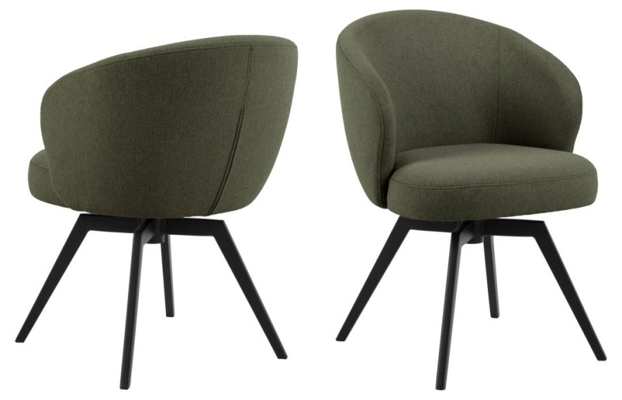 ACT NORDIC Darlene spisebordsstol, m. armln, drejefunktion, retur drej - grn stof og sort stl