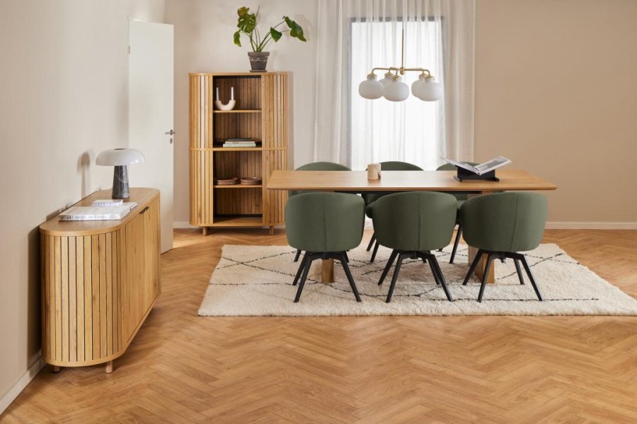 ACT NORDIC Darlene spisebordsstol, m. armln, drejefunktion, retur drej - grn stof og sort stl