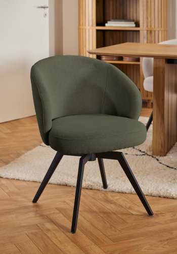 ACT NORDIC Darlene spisebordsstol, m. armln, drejefunktion, retur drej - grn stof og sort stl