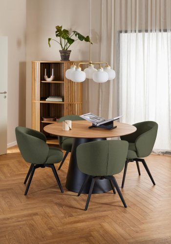 ACT NORDIC Darlene spisebordsstol, m. armln, drejefunktion, retur drej - grn stof og sort stl