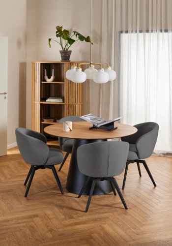 ACT NORDIC Darlene spisebordsstol, m. armln, drejefunktion, retur drej - gr stof og sort stl