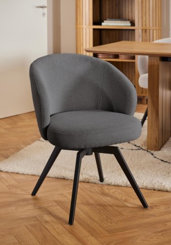 ACT NORDIC Darlene spisebordsstol, m. armln, drejefunktion, retur drej - gr stof og sort stl