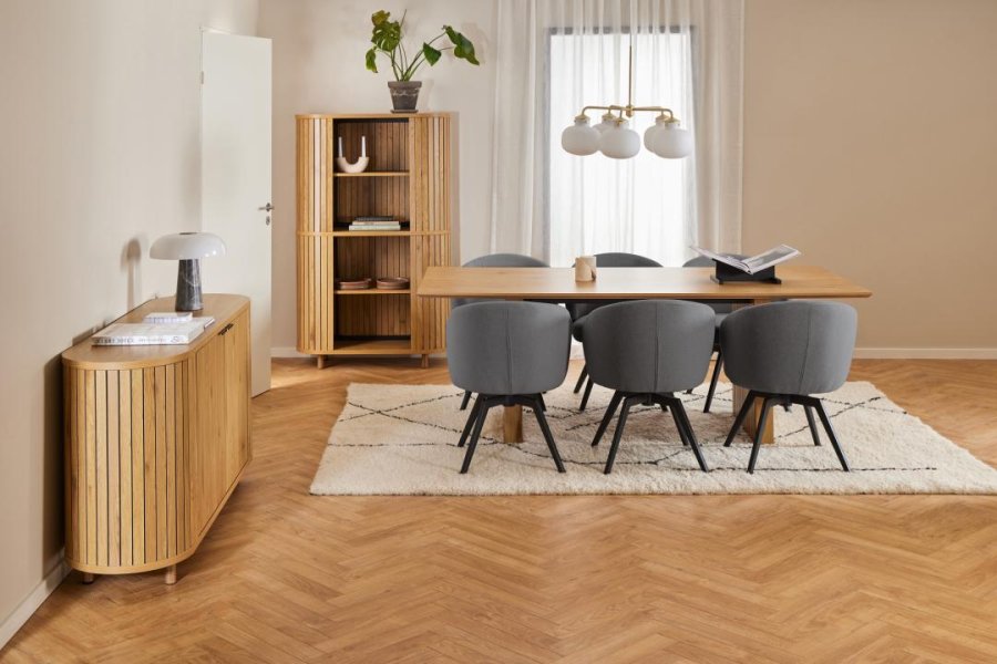 ACT NORDIC Darlene spisebordsstol, m. armln, drejefunktion, retur drej - gr stof og sort stl