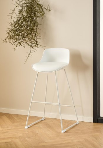ACT NORDIC Tina barstol, m. rygln og fodsttte - hvid PU/polypropylen og hvid stl