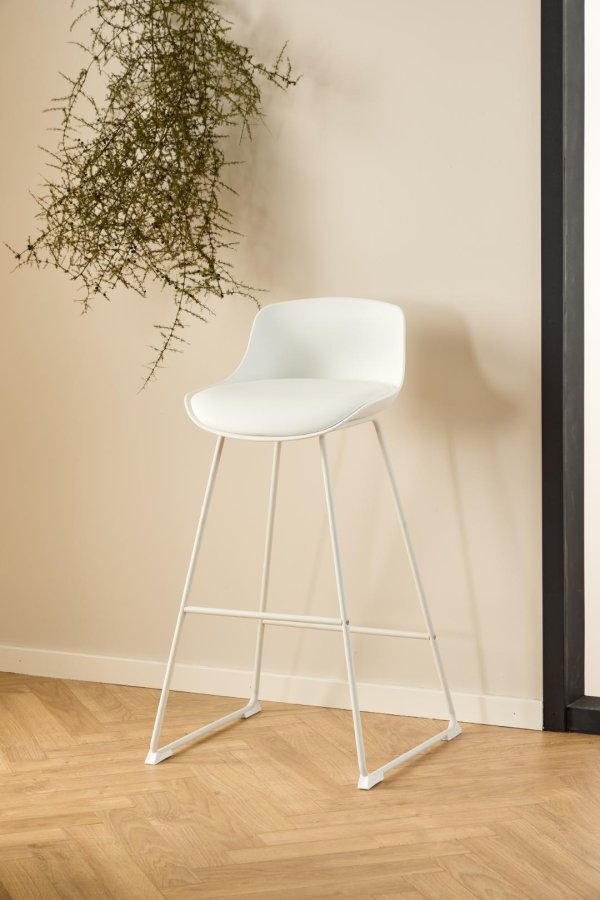 ACT NORDIC Tina barstol, m. rygln og fodsttte - hvid PU/polypropylen og hvid stl