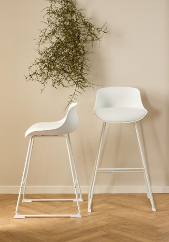 ACT NORDIC Tina barstol, m. rygln og fodsttte - hvid PU/polypropylen og hvid stl